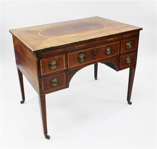 A George III mahogany and tulipwood banded Rudds Table or Reflecting Dressing Table, W.3ft 5.5in.